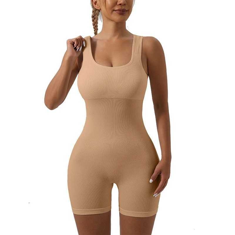 Summer hot seamless womens tight fitting abdominal control jumpsuit one-piece sexy sleeveless backless yoga set hip lifting jumpsuitW250411
