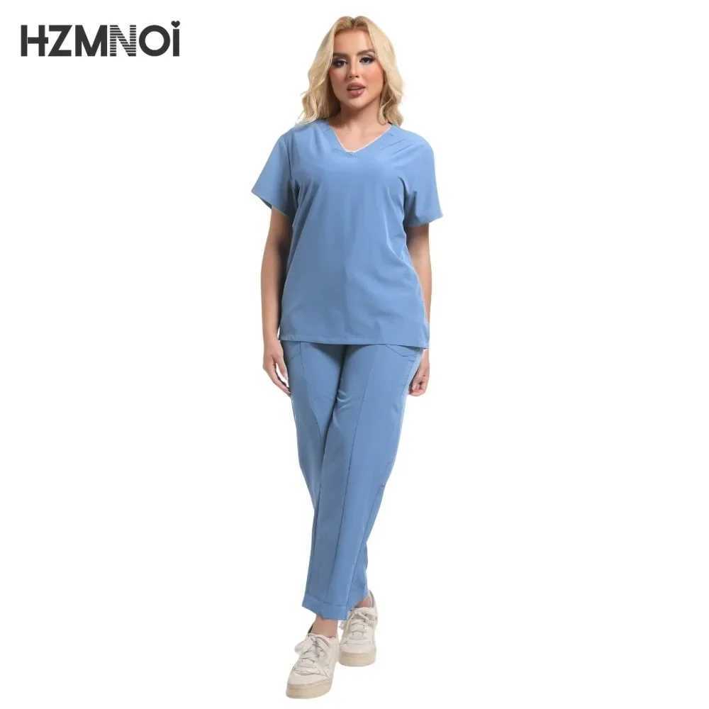 Scrubs Set Beauty Sn Uniform Elastic Breathable Spandex Nurse Accessories Fashion Slim Fit Top Lab Overalls Scrub Pants Women X250410