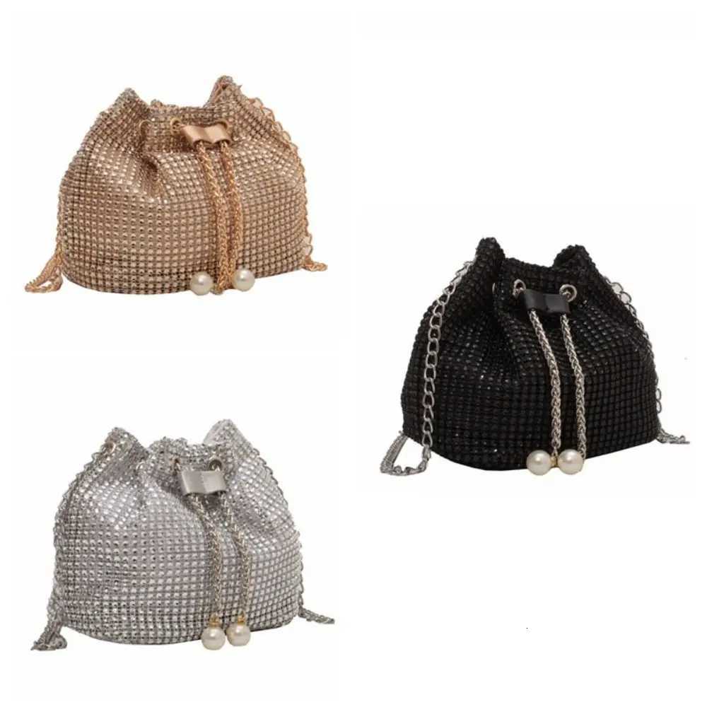Shiny Evening Banquet Bag Korean Style Handbag Rhinestone Shoulder Bag Small Purse Bucket Bag Drawstring Crossbody Bag WeddingT251110