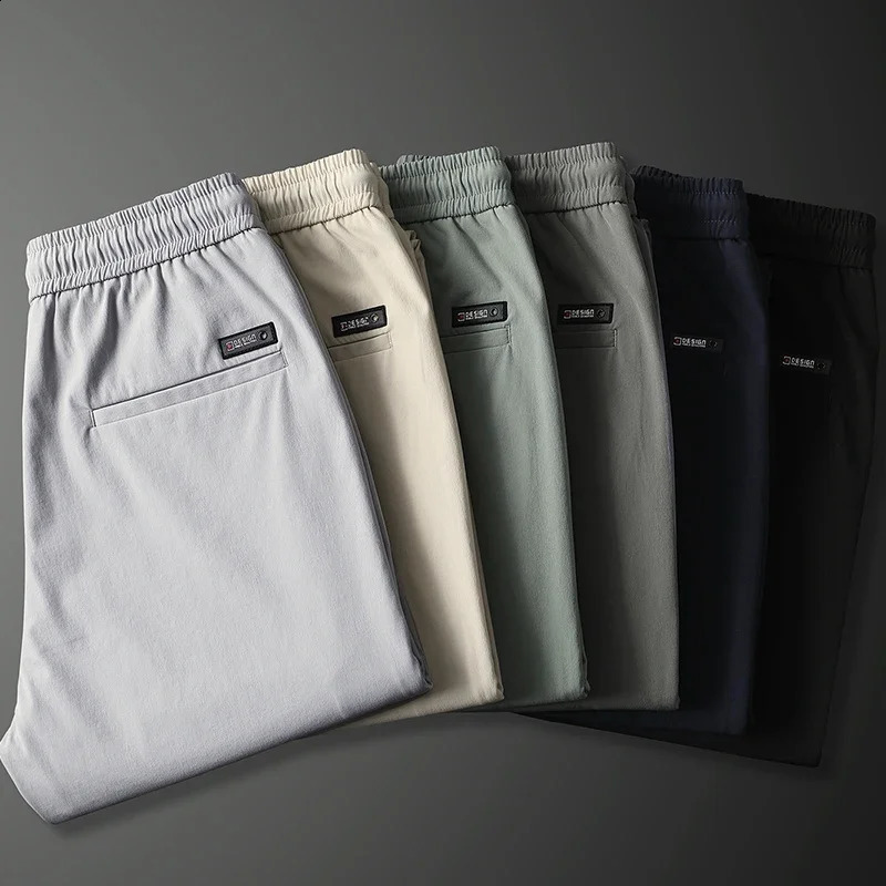 Summer Mens Pants Black Grey Ice Silk Thin Business Casual Outdoor Elastic Breathable Straight Leg Sports 250411Z