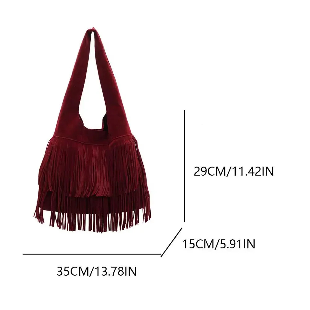 Faux Suede Shoulder Bag for Women Frosted Fringe Travel Tote Handbag Satchel Purse Clutch Retro Handbags Vintage Commuter Bag 251110