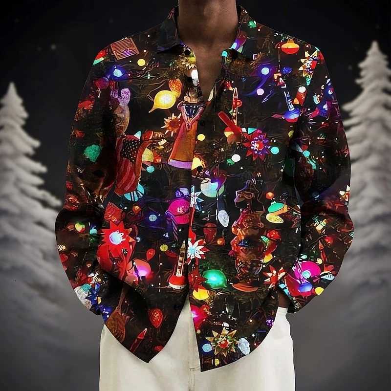 Color Flashing Lights Shirt Mens Clothing 3D Print Colorful Graphic Long Sleeve Lapel Button Shirts Fashion Music Party T Shirt K251110