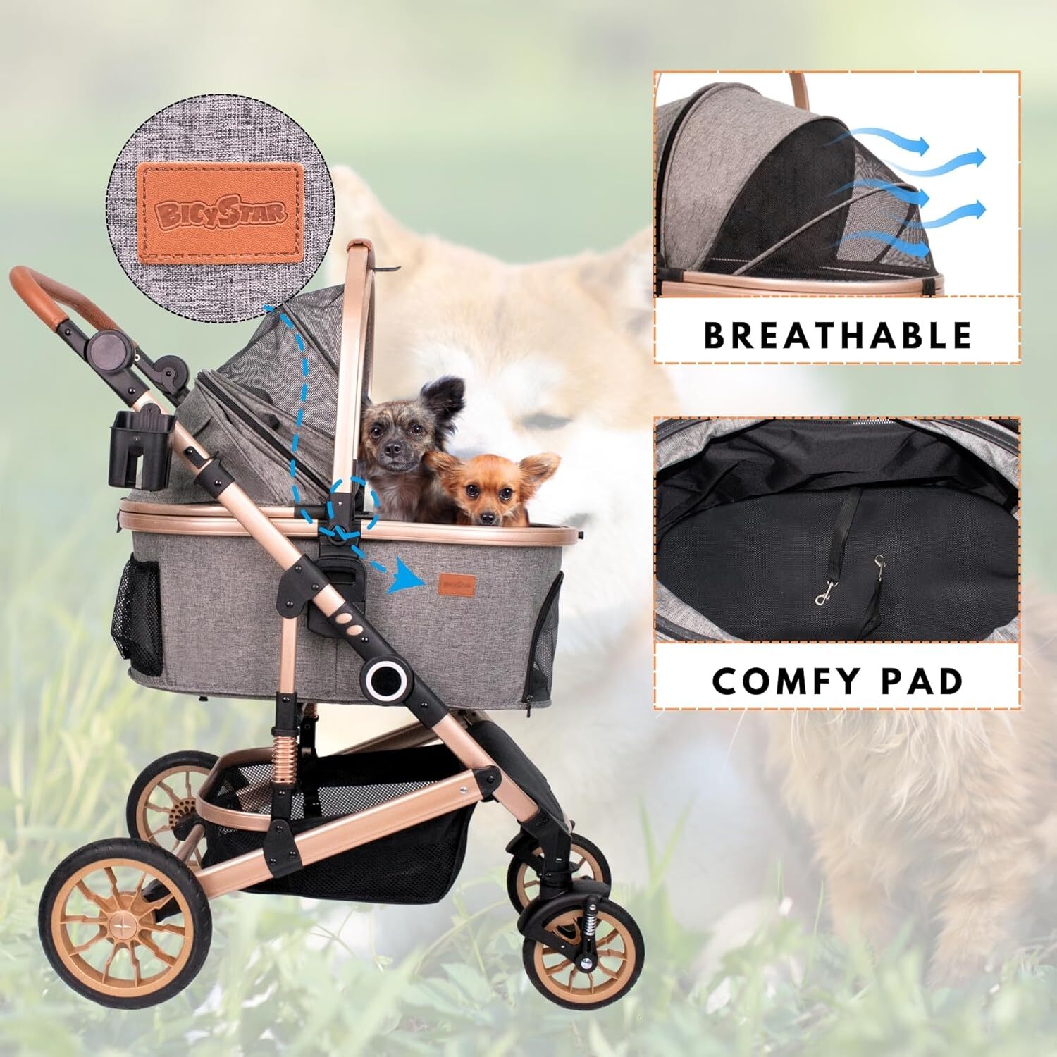 pet stroller with 4 wheels foldable pet travel harness suitable for small mediumsized dogs and cats detachable portable pet bag storage basket car sea