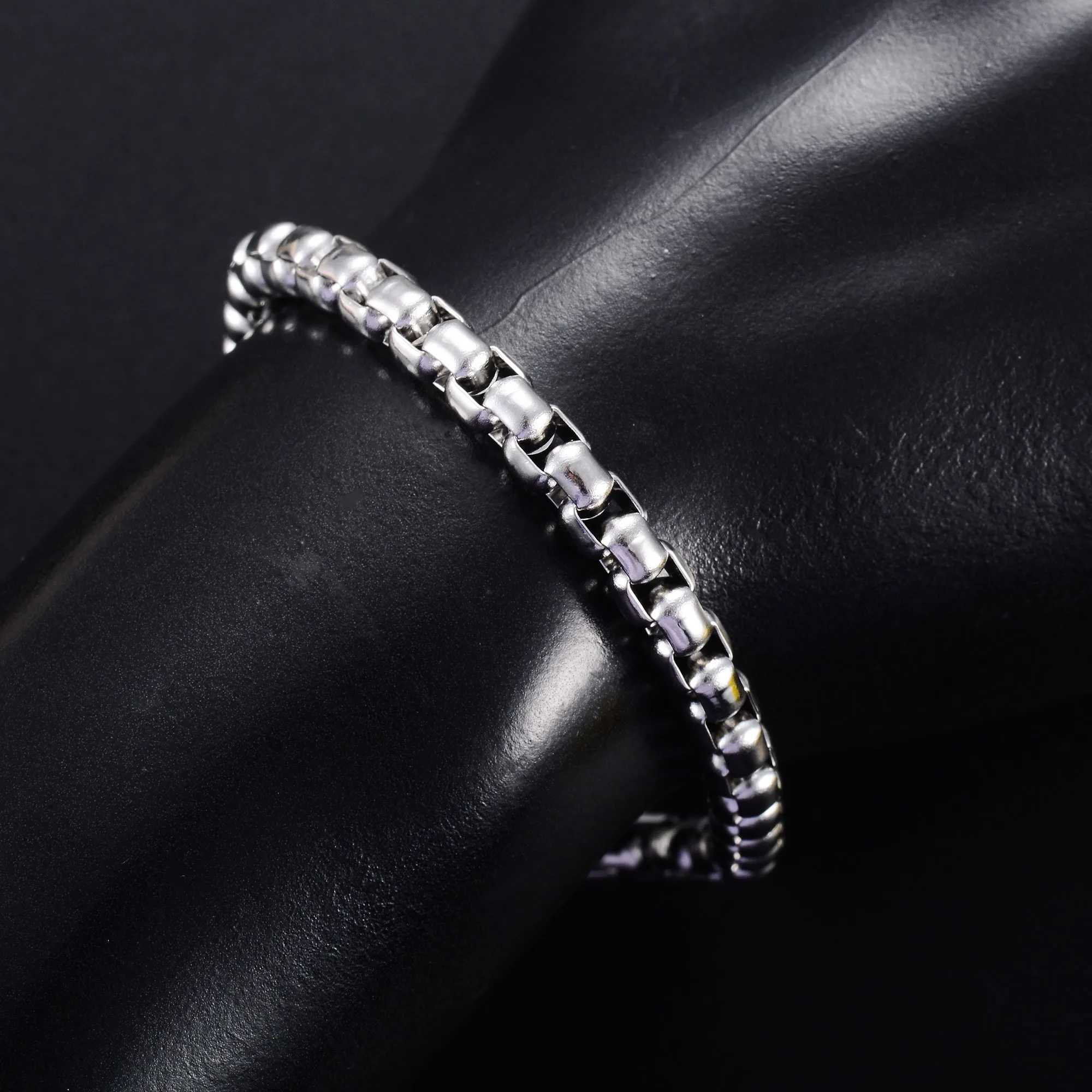 Classic Stainless Steel Square Box Chain Bracelet for Women Men Hand Foot Ankle Chain Bangle Wristband Anklets Metal JewelryC250410