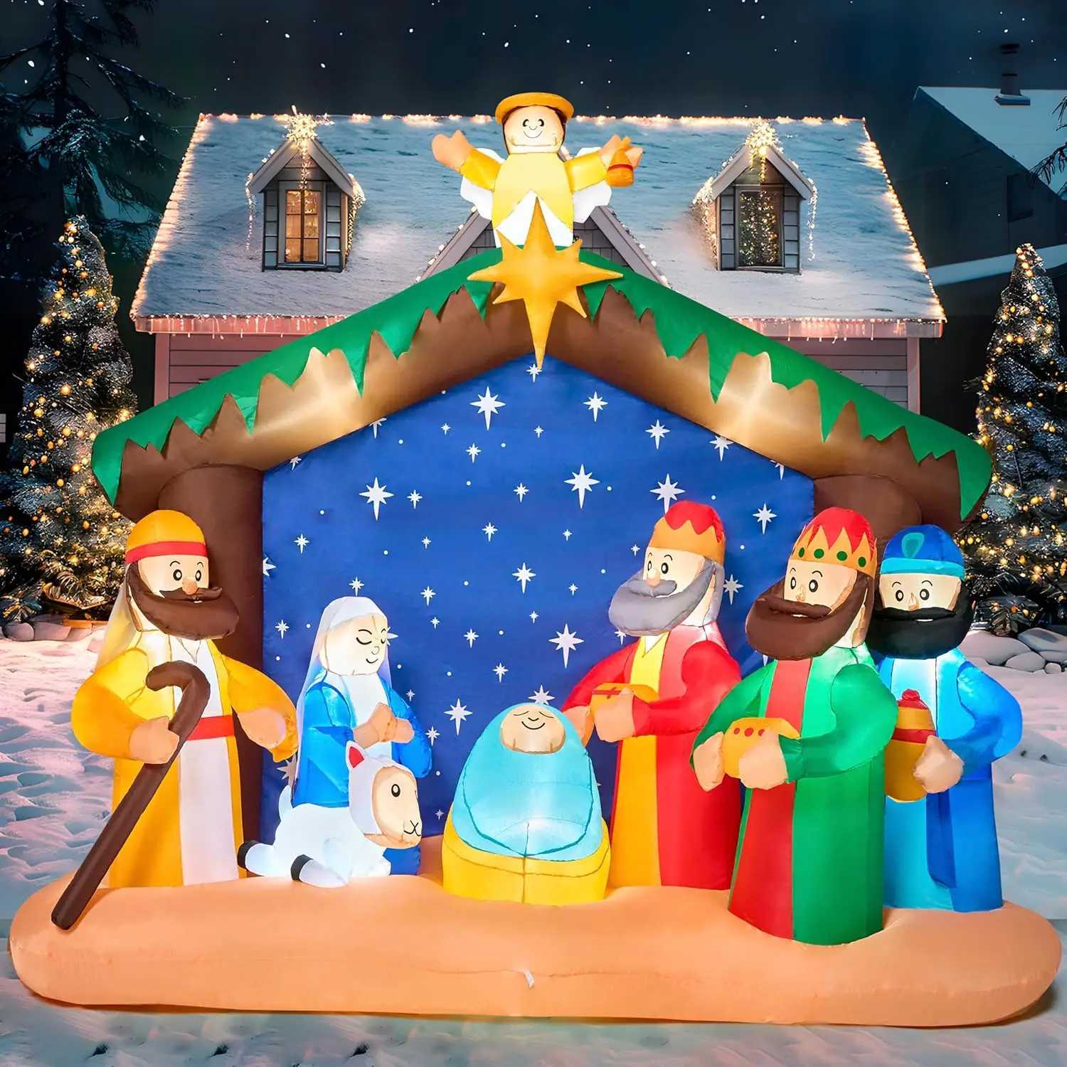 Christmas JOYFY 8 FT Long Christmas Inflatables Nativity Scene Christmas Nativity Set with Build-in LEDs for Xmas Party Yard Dcor Y251111