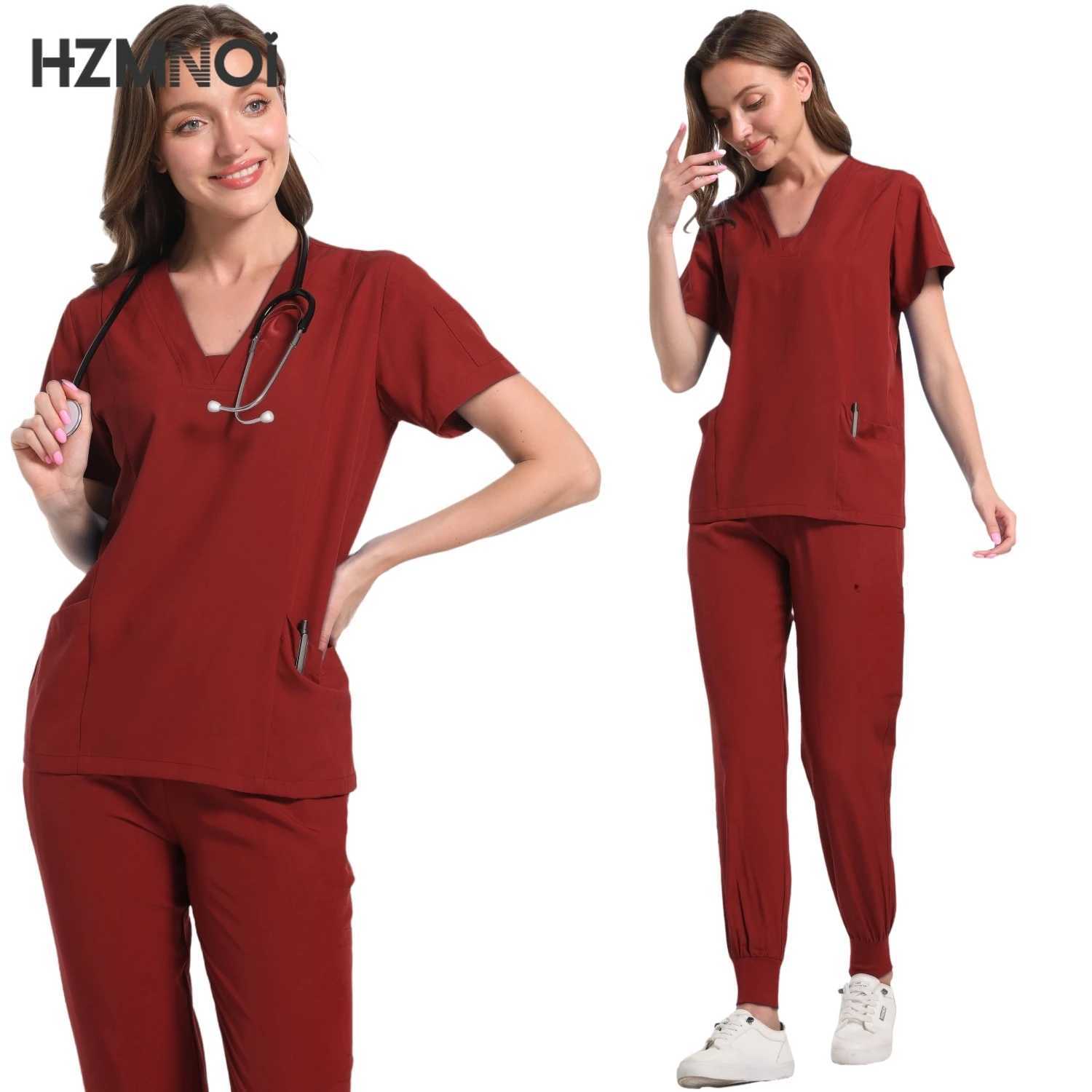 Nursing Scrubs Women Uniforms Pet Grooming Scrub Set Short Slve V-neck Top and Pants Doctor Suits Medical Surgery Work Clothes X250410