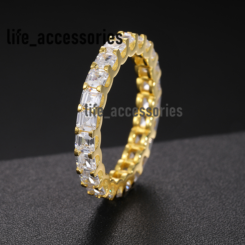 High Quality Wedding Jewelry Luxury 3mm 925 Sterling Silver Princess Cut VVS Moissanite Diamond Eternity Engagement Band Ring