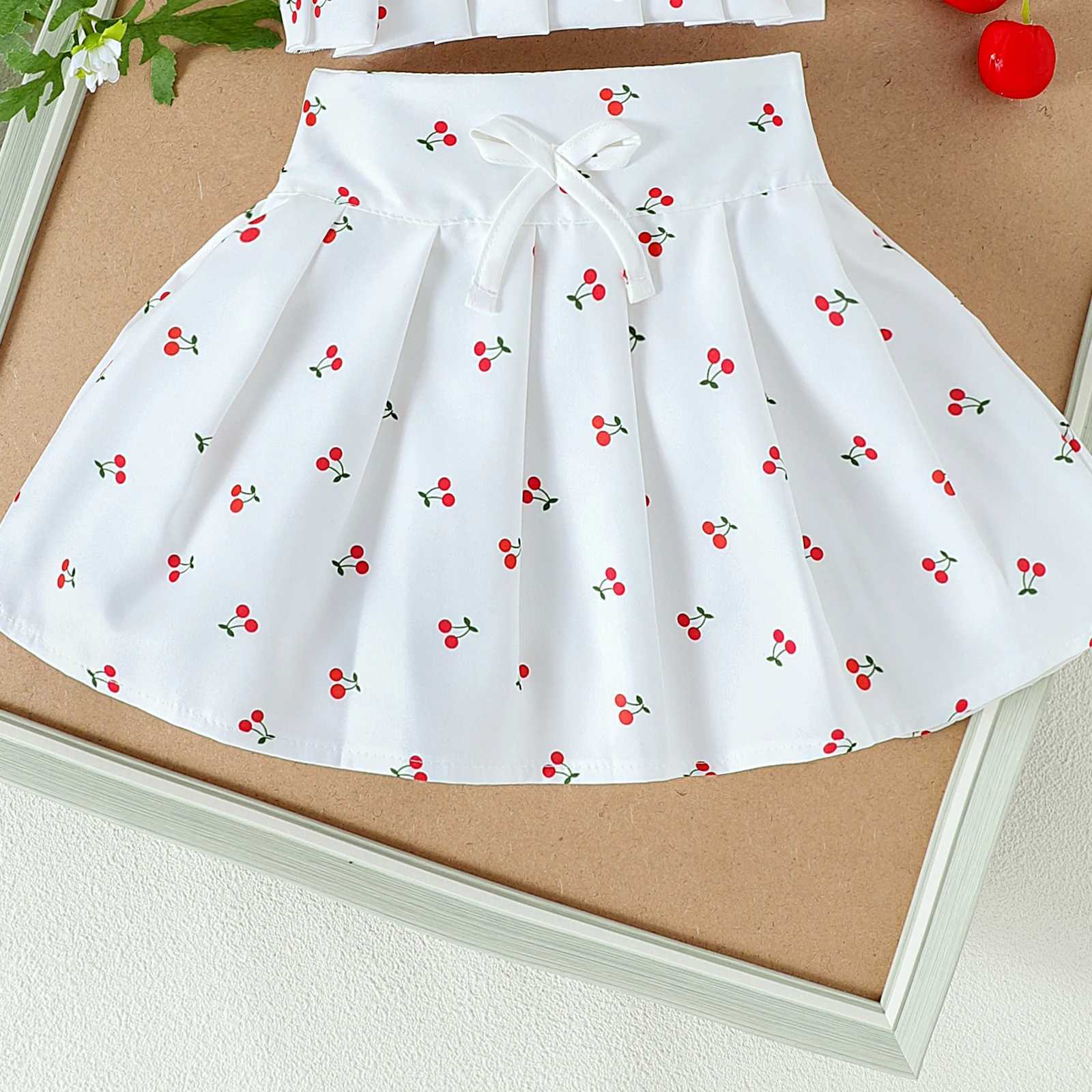 2PCS Summer New Sled Girl 1-4 Years Old Comfortable and Cute Cherry Love Pattern Top+Sprint SetXJ250410