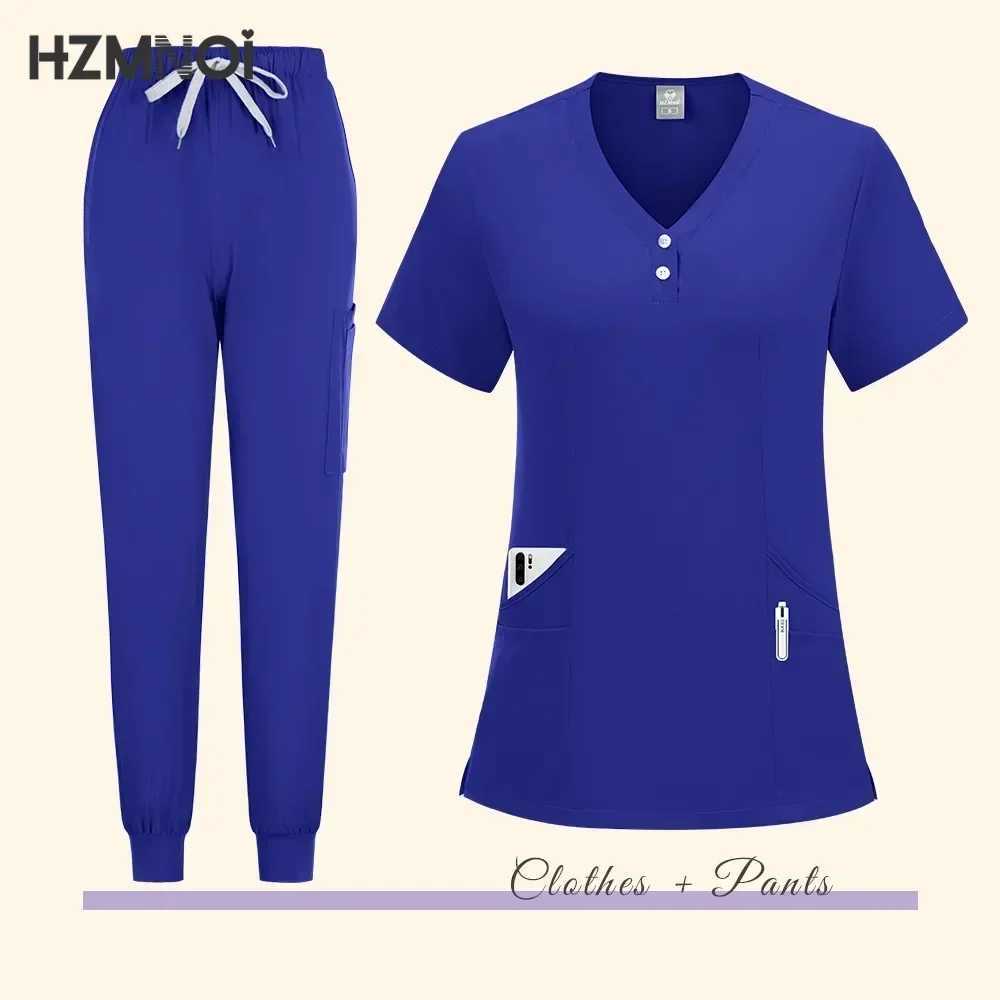 Women Medical Uniforms Elastic Scrubs Sets Hospital Surgical Workwear Short Slve Top Pants Nursing Accessories Doctors Clothes X250410