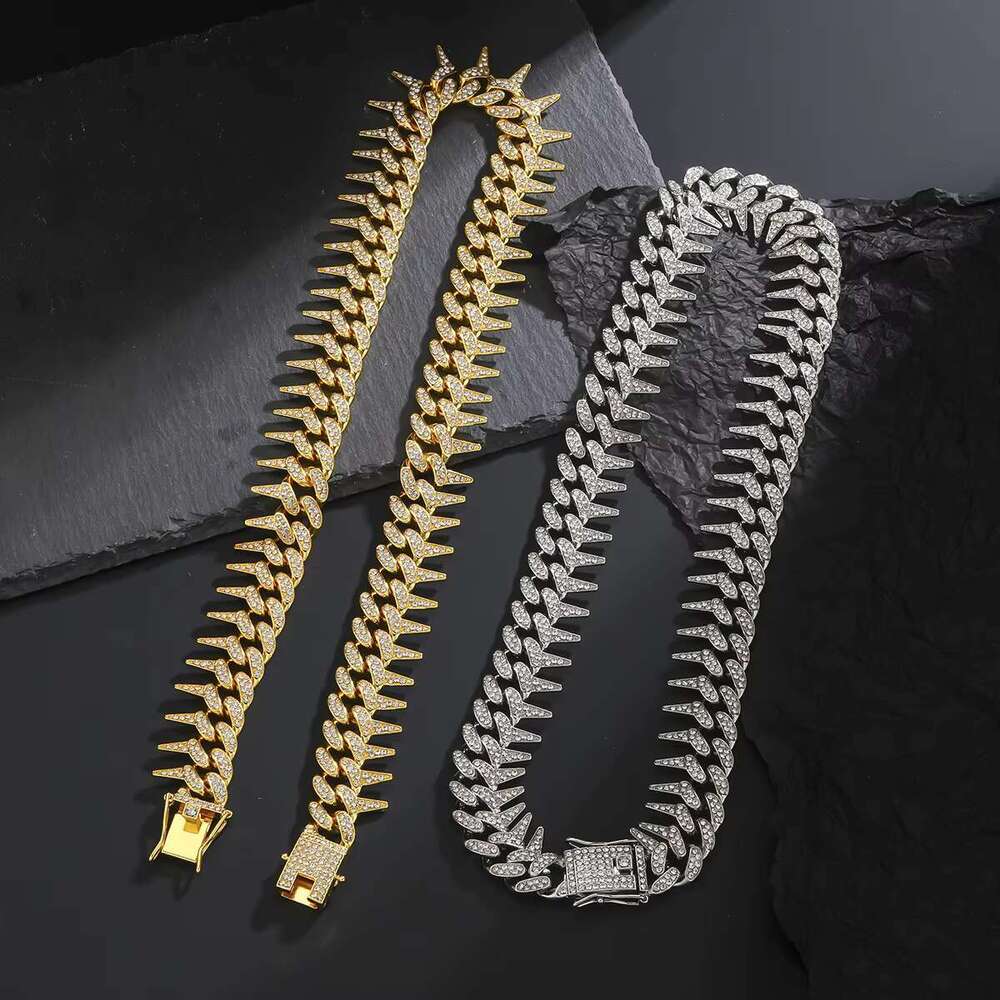 DHCollections 18mm Full Iced Out Prong Setting Thorns Miami Cuban k Chain for Men Hip Hop Necklace