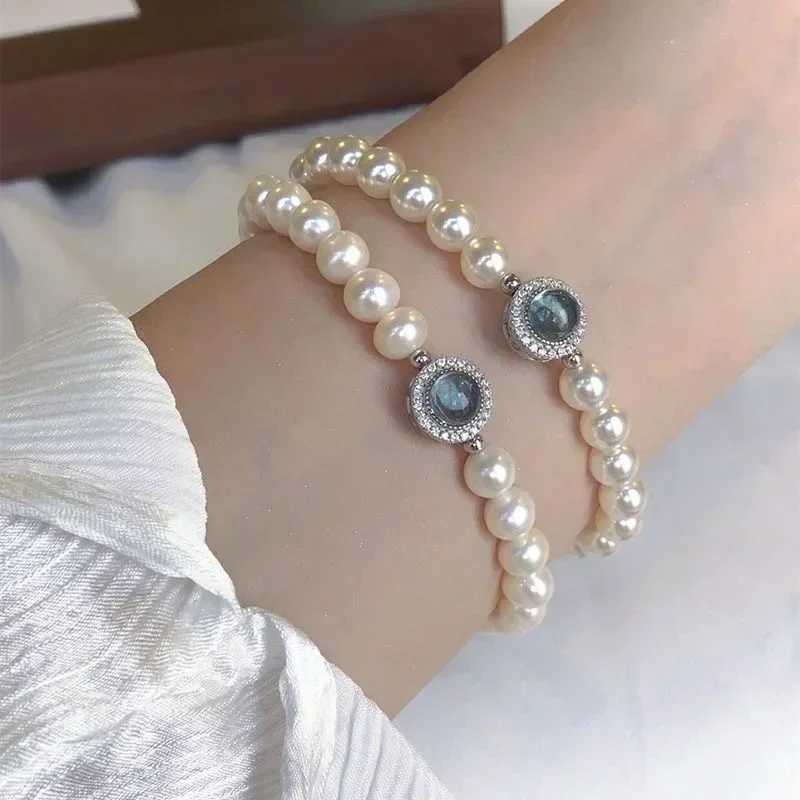 925 Sterling Silver Pearl Bracelet For Women French Luxury Designer Blue Crystal Charm Bracelets Fashion Party Wedding JewelryC250410