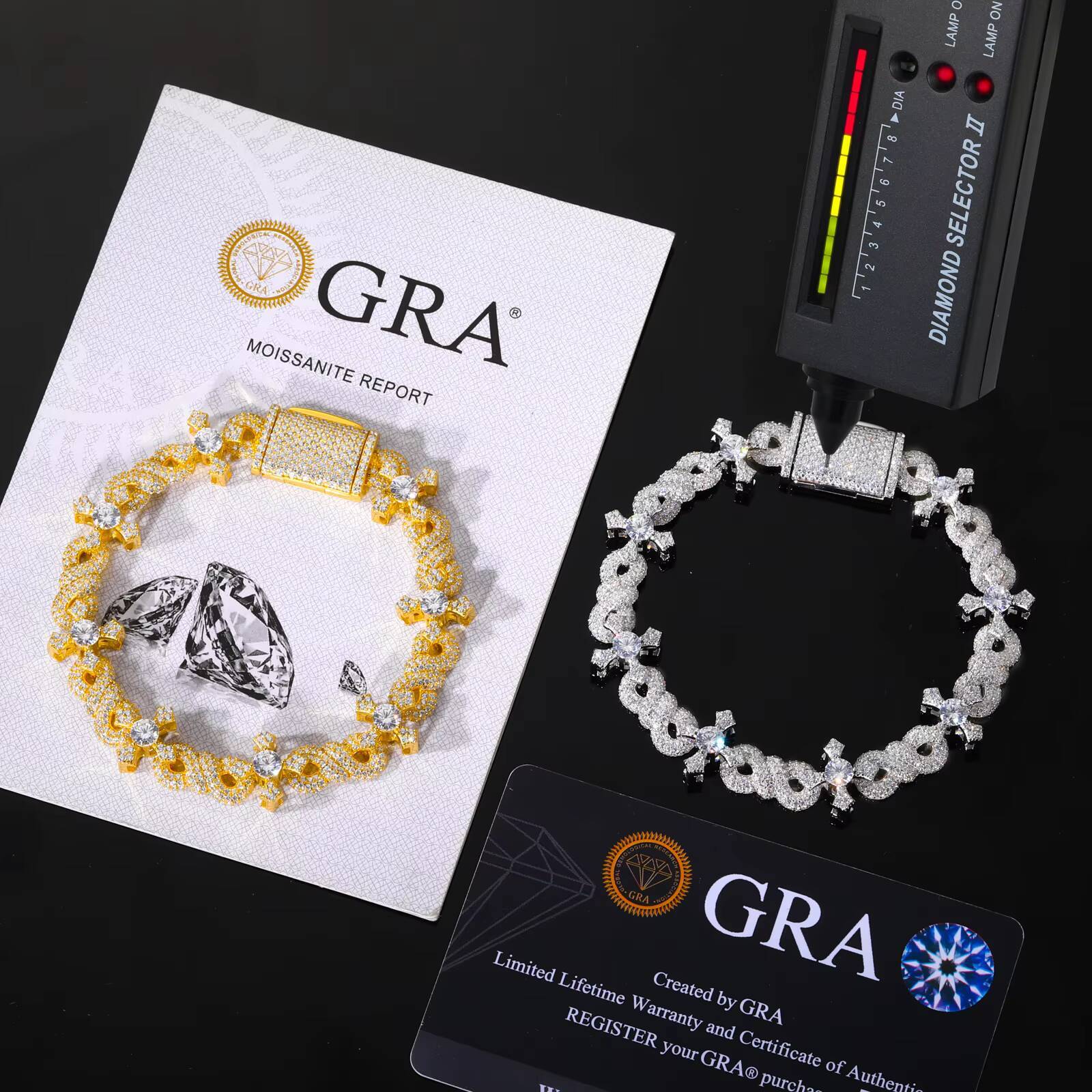 Hip Hop Jewelry 12mm White Gold 925 Sterling Silver VVS Moissanite Diamond Iced Out Infinity Cross Link Bracelet