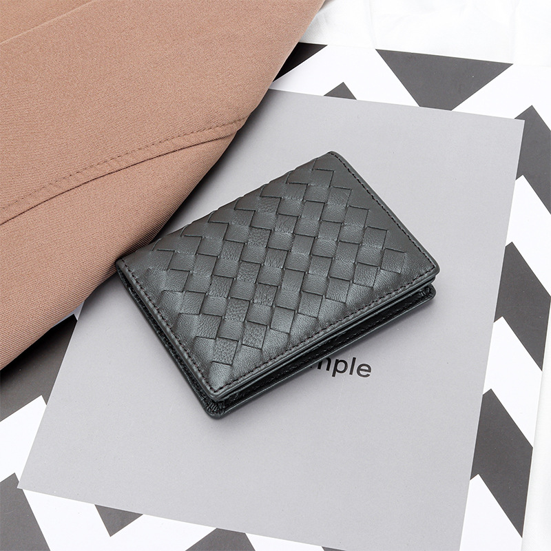 2025 New style business card holder made of woven sheepskin leather women's genuine leather multi-functional bag men's card holder simple co