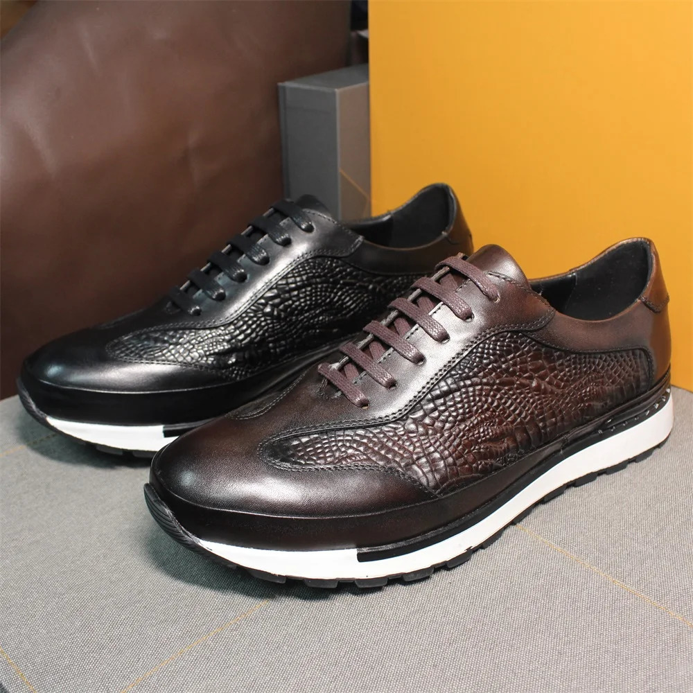 Mens High-end Leather Sneakers Lace-up Casual Shoes Color Changing Leather Pattern Party Dress Wedding Shoes 251106