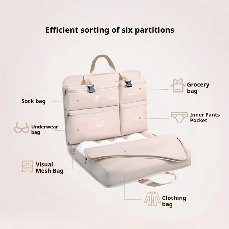 Portable Travel Organized Cube 6 Compartments Travel Organizer Packing Cube Luggage Colthes Divider Underwear Socks Storage Bag 251110