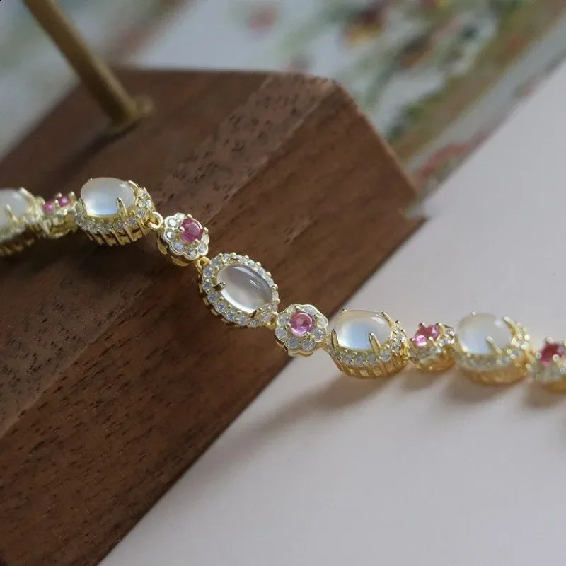 Exquisite Flowers gentle style natural Chalcedony oval bracelet suitable for women sweet bracelet wedding jewelry 250409