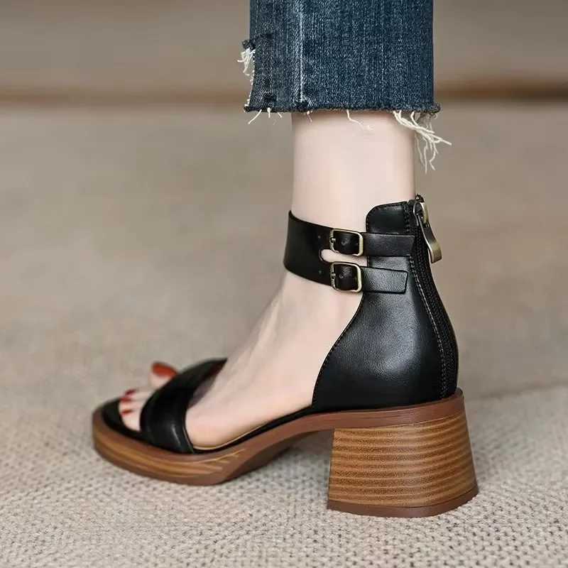 sandalias de mujer peep toe cn gruesobolso traserosandalias de moda vintagesandalias cuadradas romanasveranoXJ250410