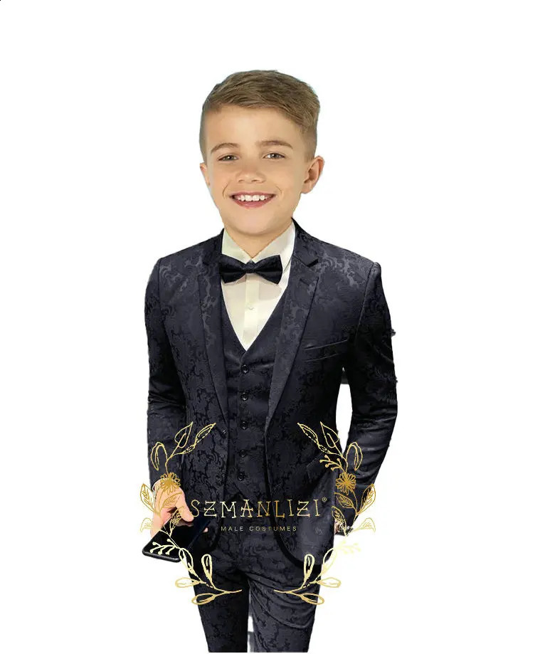 Jacquard Boys Suit Wedding Tuxedo 3 Piece Formal Kids Jacket Set Pattern Young Full Outfit Terno Infantil Menin 250410