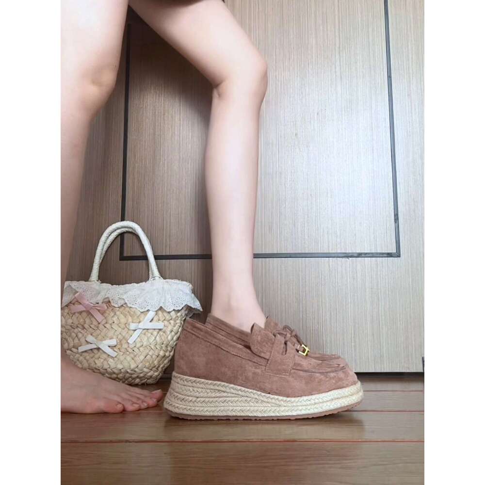 Straw Thick-Soled Height-Increasing Commuter platform Loafers for Women 2025 Fall Designer Shoe block Shoes