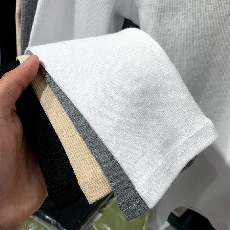 Spring 2025 sexy texture pit stripe ultrathin knitted long sleeved womens Tshirt Oneck top casual 250411Z