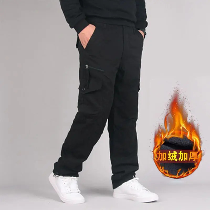 Winter cotton pants mens doublelayer wool cargo waterproof 250407