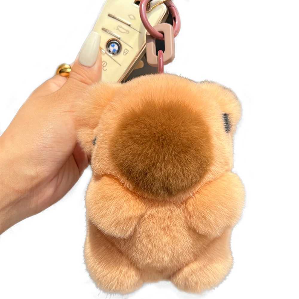 Luxury real Rex rabbit fur capybara Penant keychain cute female puppy bag car keyring charming decoration childrens jewelry pavilion gift W250411