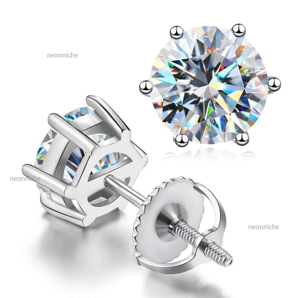 pass dia tester vvs1 D color moissanite designer for women sterg sier 6 prong stud earrings plated gold men earring jewelry valentines day gift