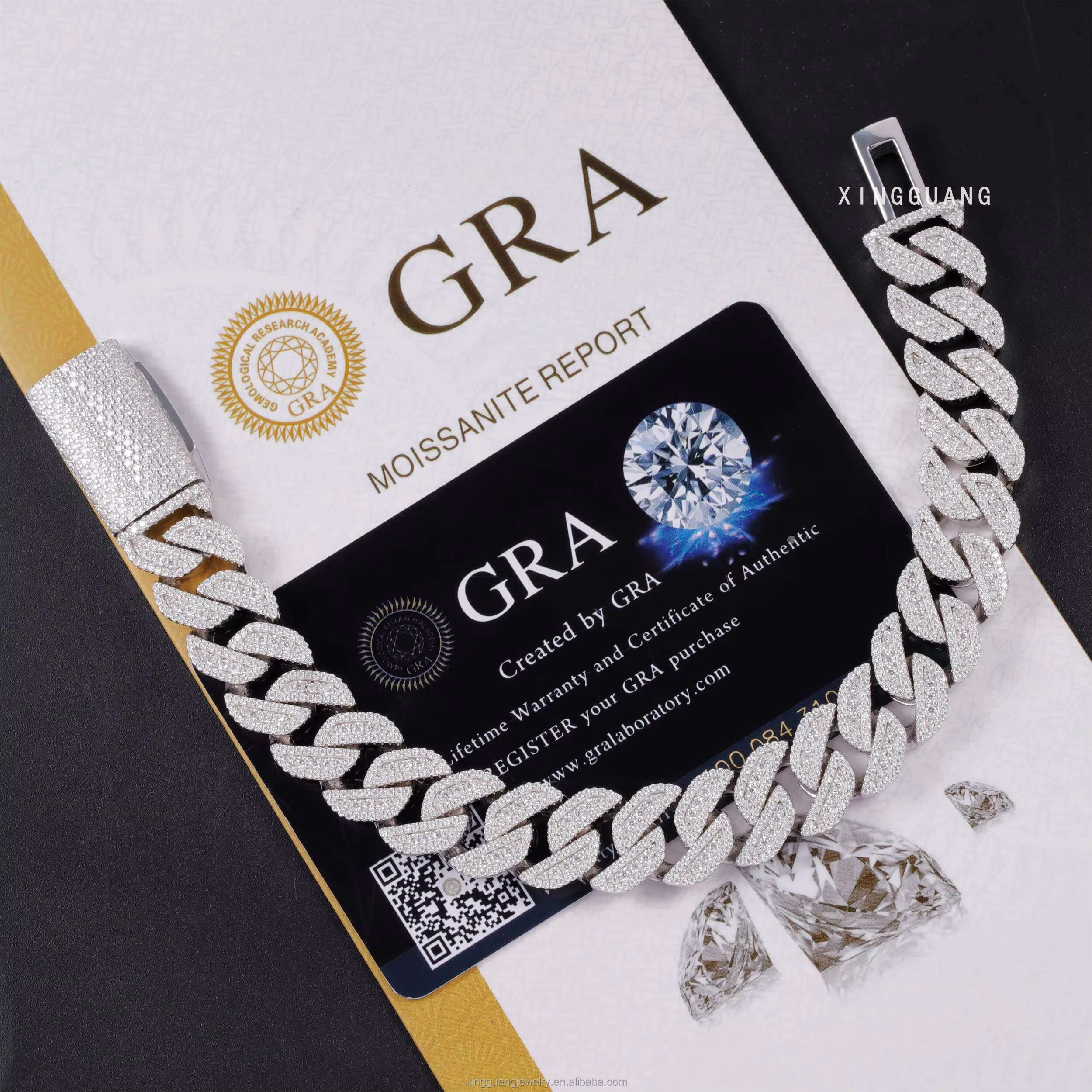 Hip Hop Rapper Moissanite Cuban Bracelet 13mm 15mm S925 Silver Bracelet for Men Women VVS Moissanite Diamond Cuban Bracelet