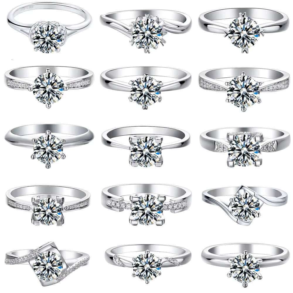 Moissanite Ring 925 Sterling Silver Fine Jewelry Rings Round Shape 18K White Gold Plated Wedding Ring for Women