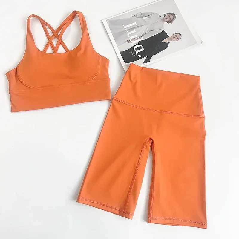2PCS yoga suit exercise set quick drying gym set womens track and field suit running shorts fitness suitW250411
