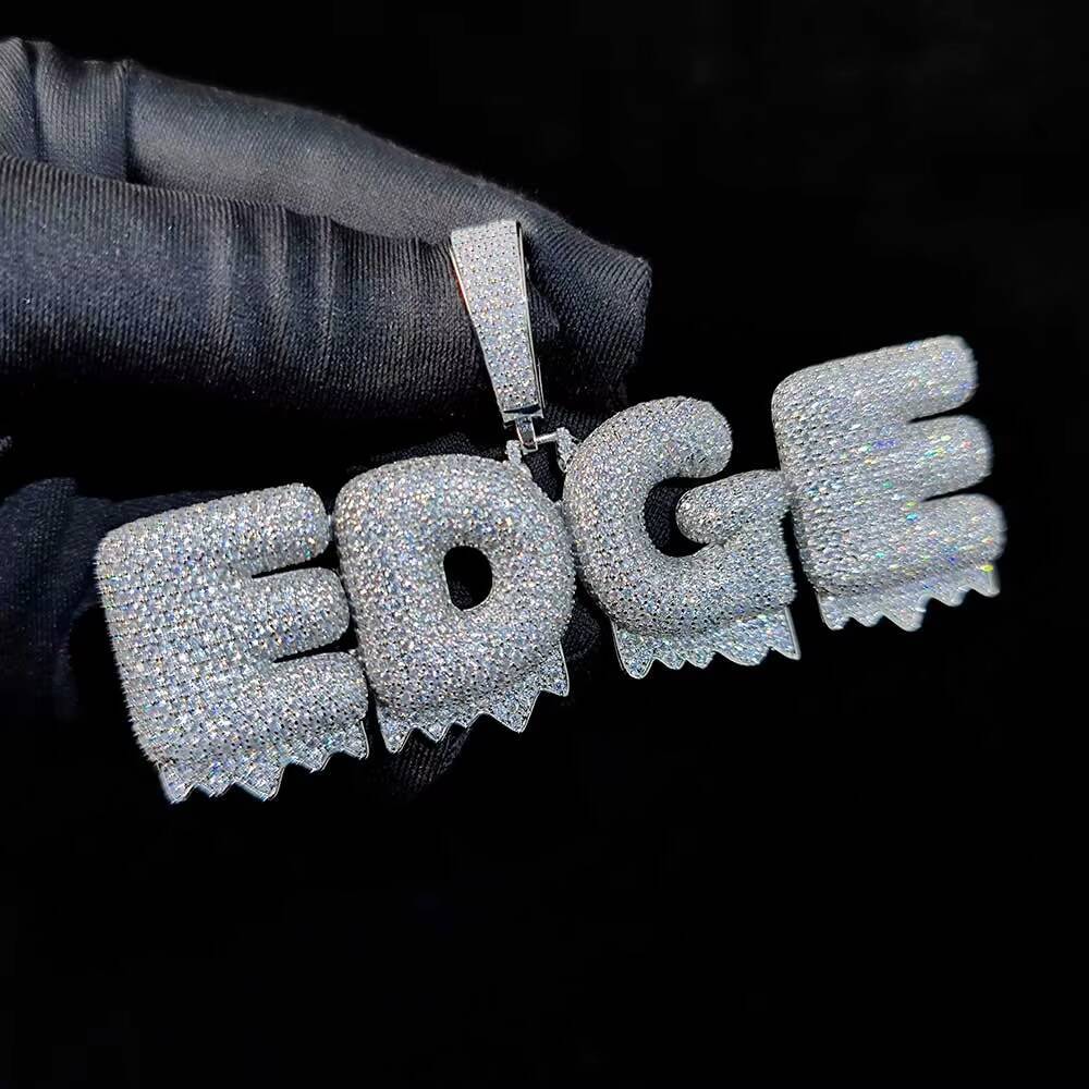 NUOYA Custom Hip Hop Name Bubble Pendant Full Pave Moissanite Stone Iced Out Diamond Letter Charm Pendant Personalized Jewelry Gift Customizable