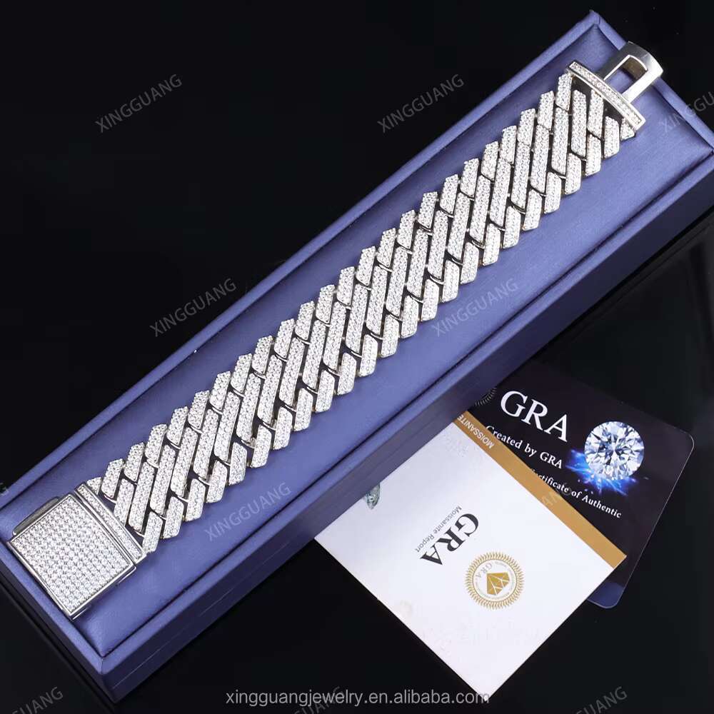 Fashion Jewelry 26MM Wide Iced Out VVS Moissanite with GRA Certificate Solid Silver Cuban Link Chain Cuban Bracelet