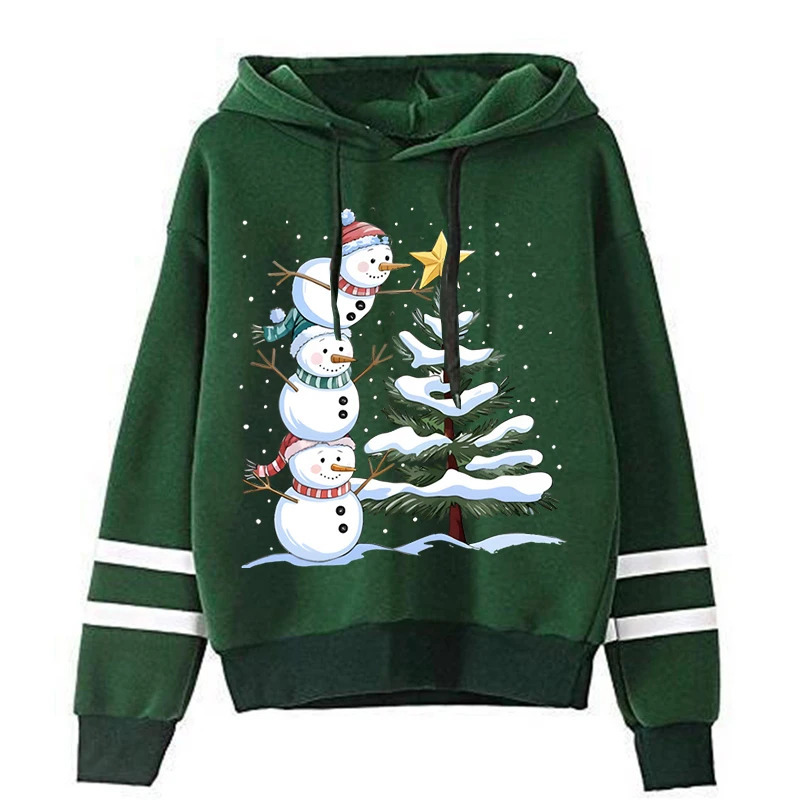 Autumn Winter Christmas Hoodie Women Cartoon Snowman Xmas Tree Graphics Sweatshirts Female Long Sleeve Drawstring Creative Hoody 251105