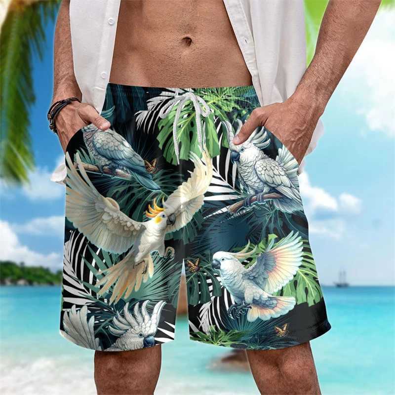 Casual tropical bird graphic Hawaiian shorts fashionable summer mens 3D printed beach shorts loose and breathable swim trunksW250410