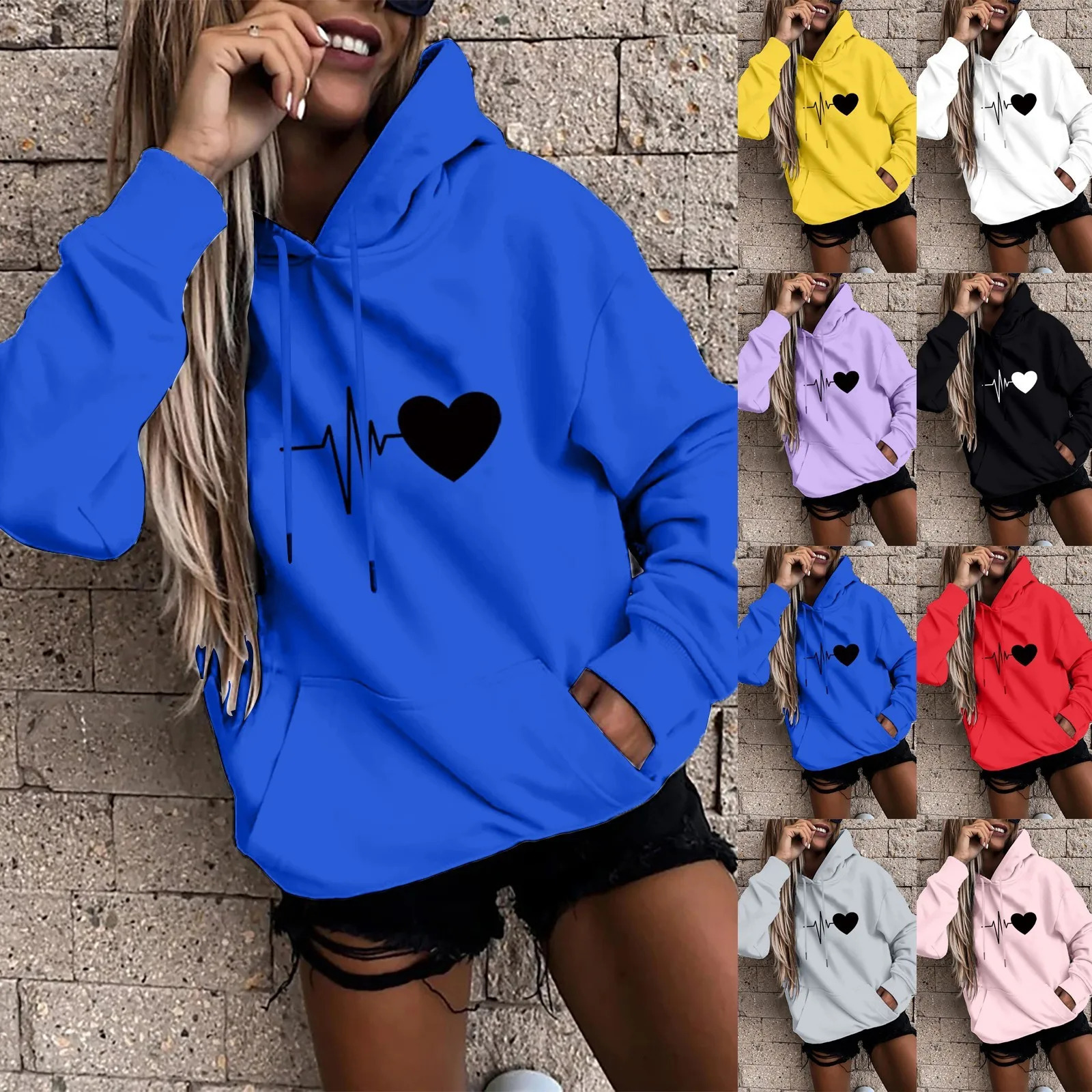 Womens Pullover Fashion Casual Fun Print Hooded Sweatshirt Loose Sports Tops Pullover 250410