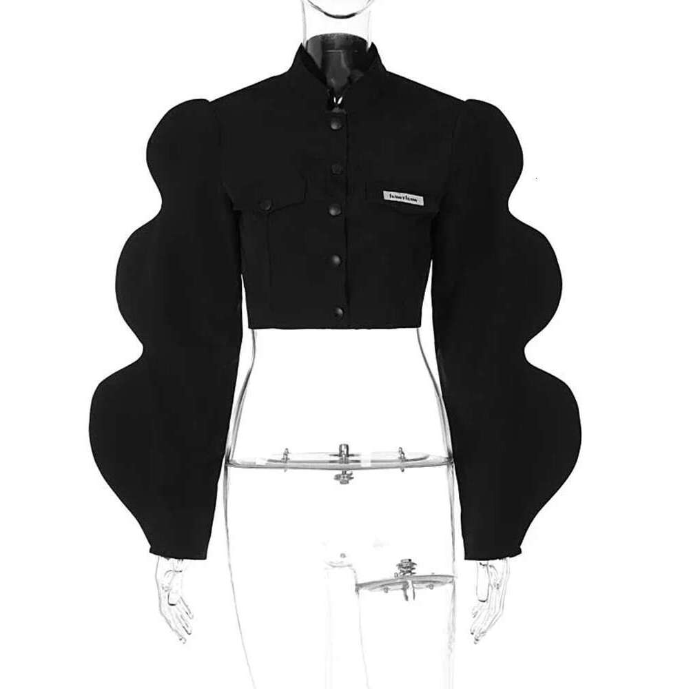 Y2k Tops Women Jacket Fashion Black Top Long Puff Sleeves Sweatshirt Spring Autumn Female Designer Streetwear Party Club Coat