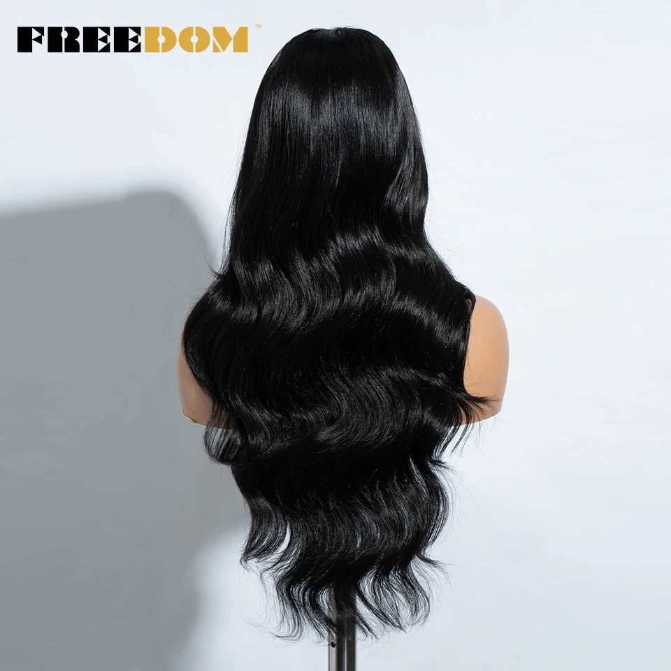 FREEDOM Synthetic Lace Front Wigs For Women 26 Inch Highlight Honey Brown Body Wave Wig Ombre Blonde Black Wig Cosplay Lace WigT251111