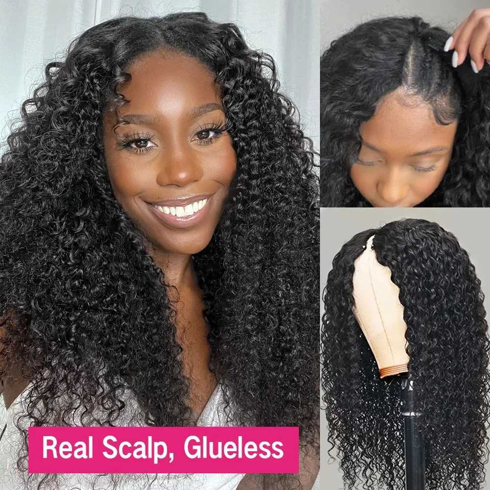 Glueless Kinky Curly V Part Wig Human Hair No Lace Wig Deep Wave Frontal Wig Water Wave Human Hair Wig Brazilian Hair For WomenT251111