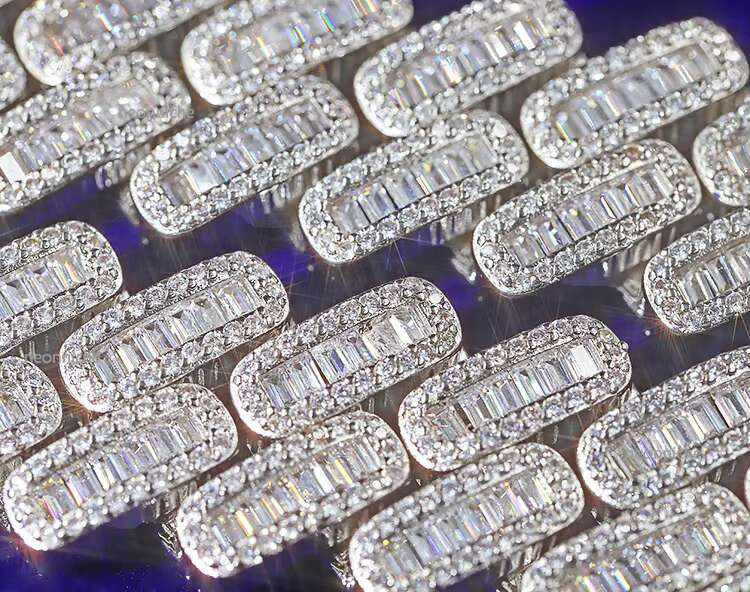 Customization Miami 20mm Width S Plated Gold Real Moissanite Fashion baguette Necklace Cuban k Chain