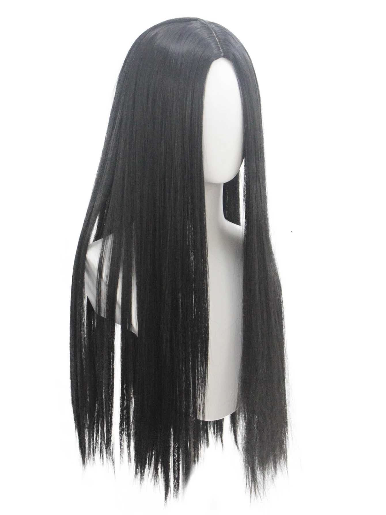 the Addams Family Movie Character Black Long Straight Synthetic Wig for Halloween Cosplay Wig Fit for Movie ShowT251111