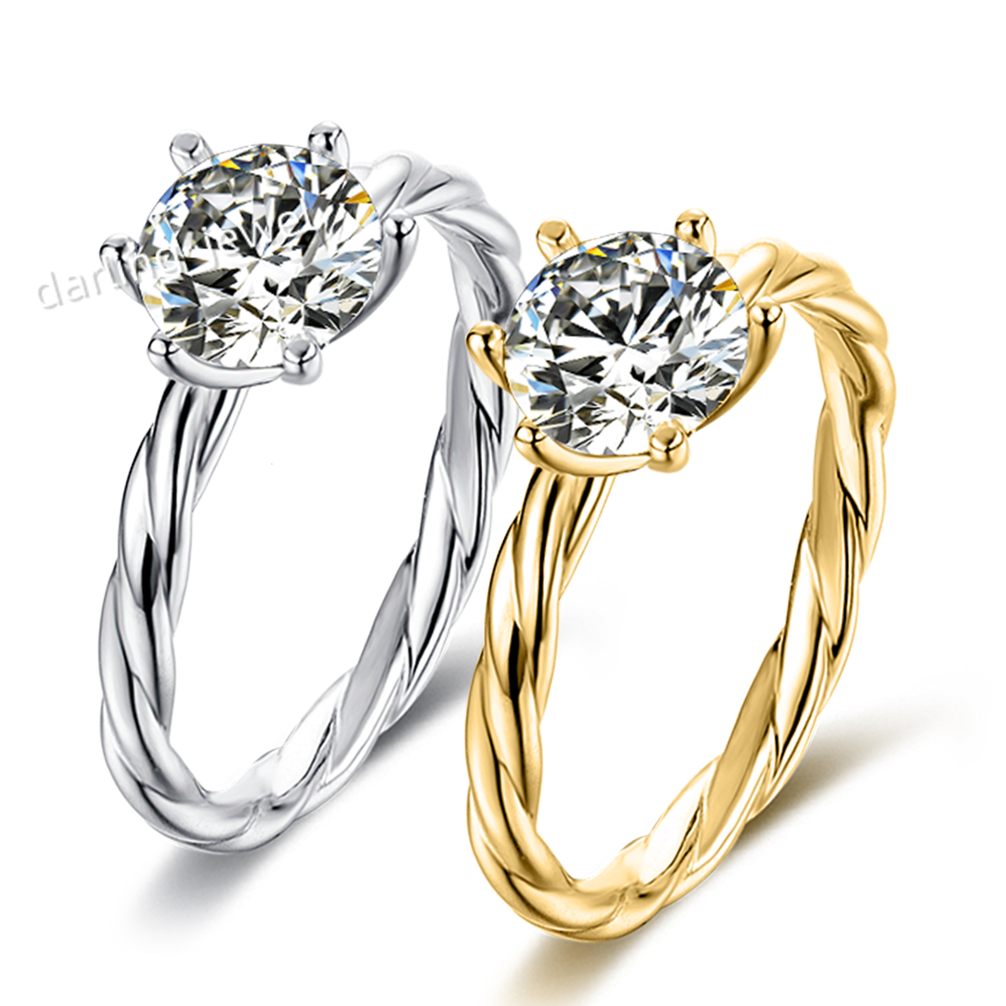 Abiding Six Prong Round 1Ct Mosanite Diamond Ring Women Marriage Ring Real 18k White Gold Yellow Gold Engagement Ring