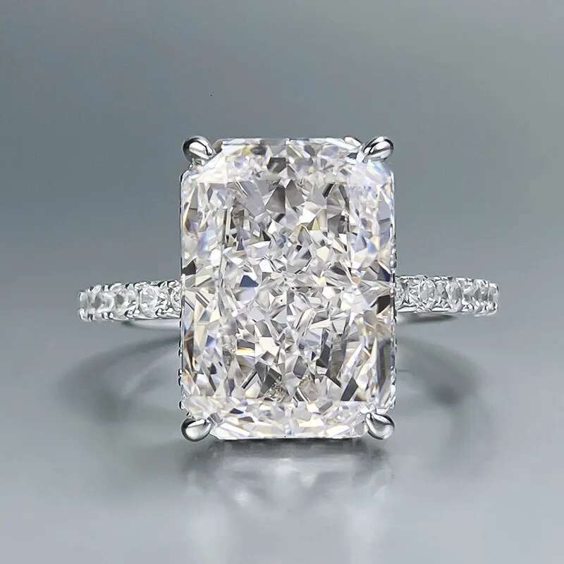 Rulalei Soild 100% S925 Sterling Silver Ins Top Sell Sparkling Radiant Square White Moissanite Diamond Women Wedding Ring Gift