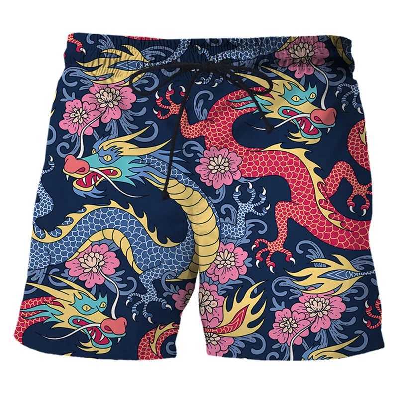 Chinese Loong 3d printed mens swimming trunks Hawaiian beach shorts loose quick drying surfboard shorts swimsuit street shortsW250410