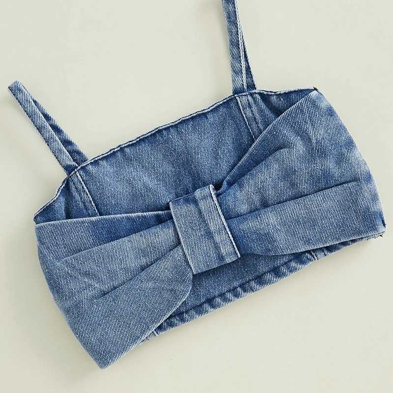 Pudcoco 6M-5T Baby Girl 2PCS Denim Clothing Set Sleeveless Crop Bow Top Shorts Culottes Fashion Summer ClothingXJ250410