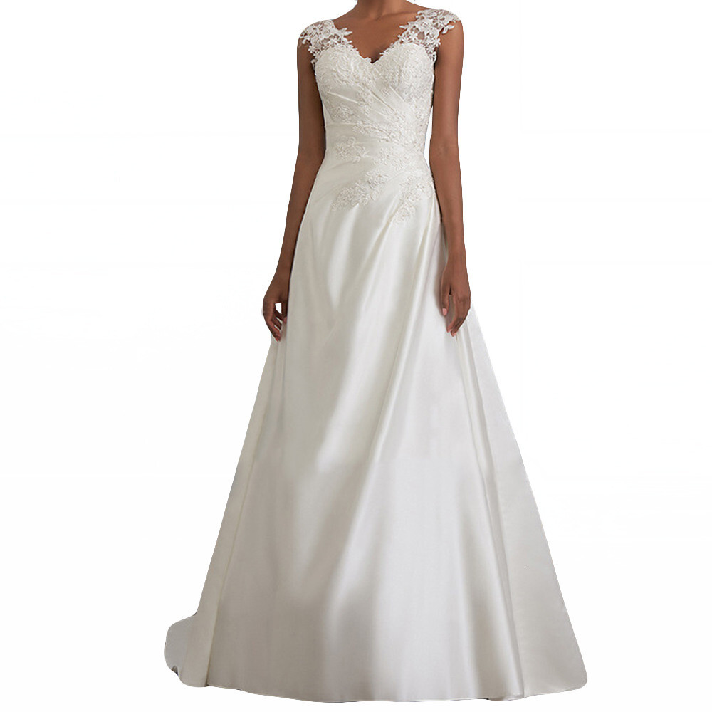 Women's Solid Lace Splice Hanging Strap Hollow Open Back Salute Wedding Dress, Long Dress