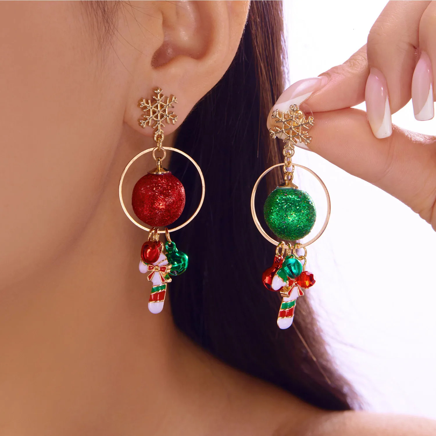 Merry Christmas Pearl Flower Star Bell Long Tassel Dangle Earrings for Women Shiny Crystal Zircon Snowflake Earring Girl Jewelry 251103