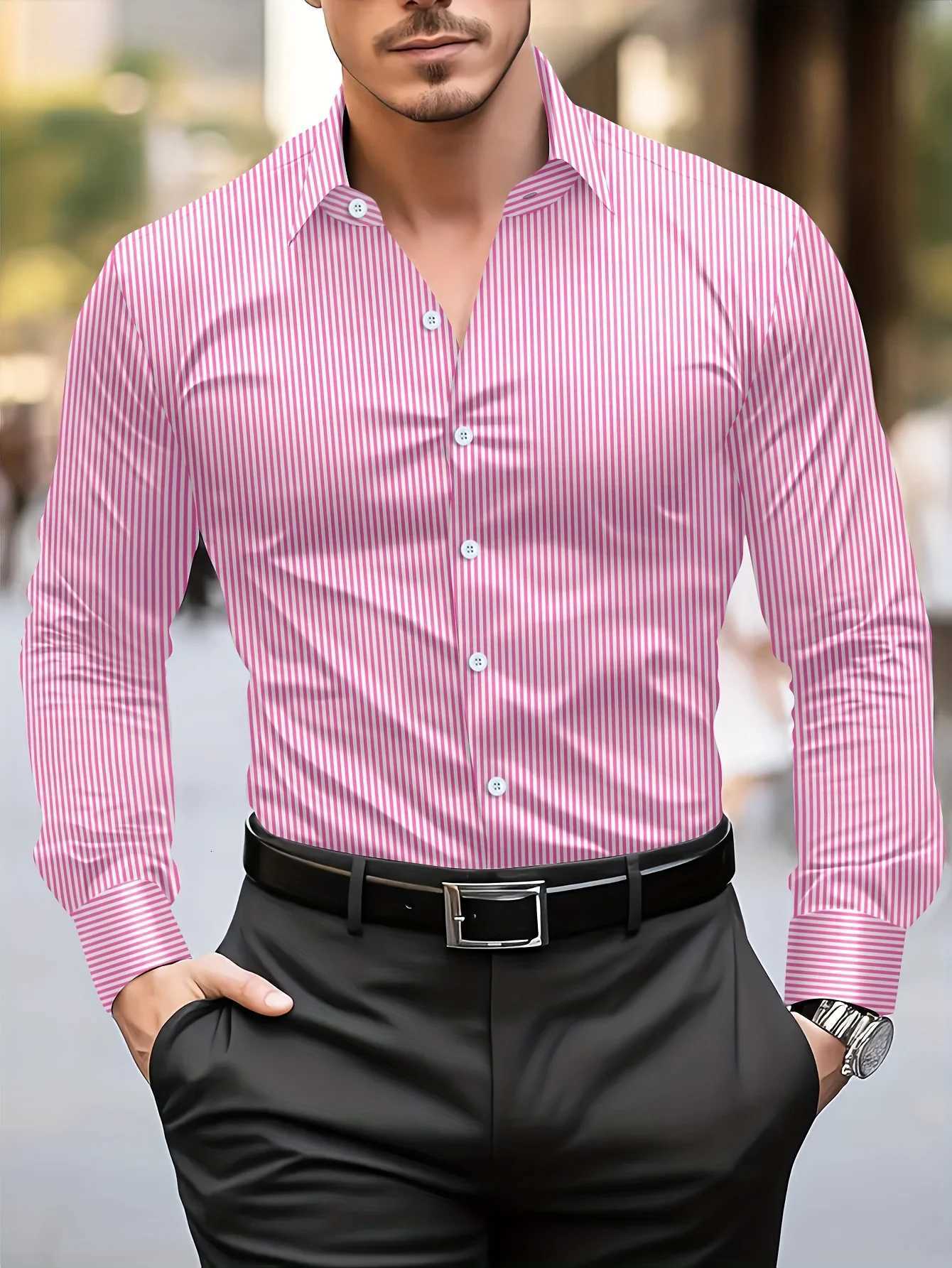 MenS Casual Regular Fit Long Sleeve Solid Color Polyester Button Lapel Shirt 6 ColorsWoven Non-Stretch Fabric for Spring K251110
