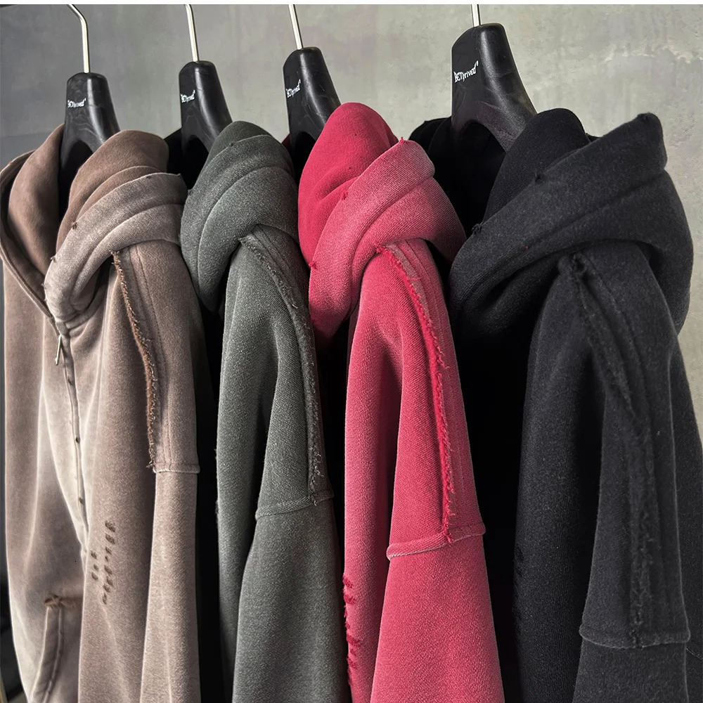 Vintage Mens Washed Zipper Hoodie Mens unisex Oversized Outdated 400gsm 100 Cotton Autumn/Winter Hoodie 251110