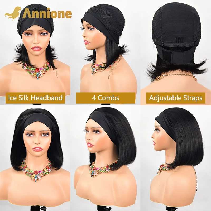 Headband Wigs Human Hair Straight Short Bob Glueless Wigs Human Hair Black Headband Wigs Easy Put On And Go Bob Wig Human HairT251111