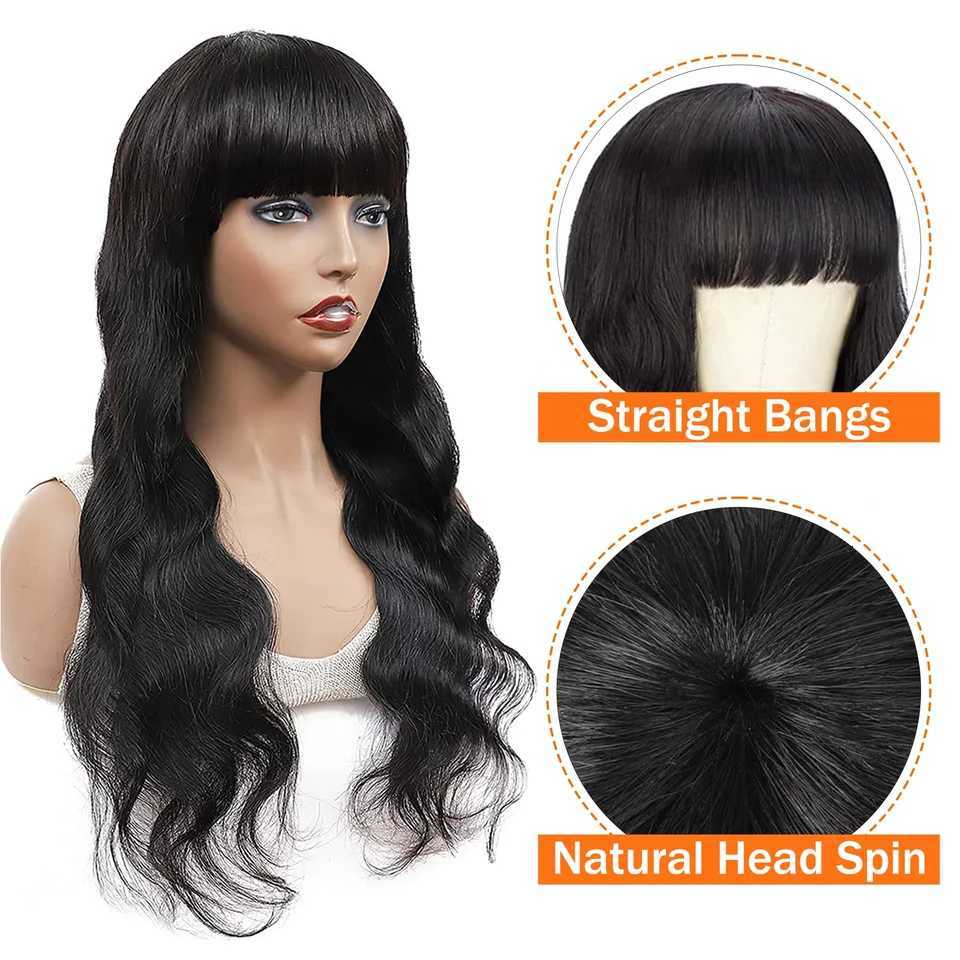 3X1 Glueless Wigs Human Hair with Bangs Body Wave Human Hair Wig with Bangs 3X1 Bleached Knots Lace Front Wig for Black WomenT251111